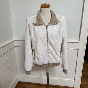 Patagonia Women's Conejo Faux Fur Bomber Jacket Cream Fuzzy Fleece Zip Up Size M